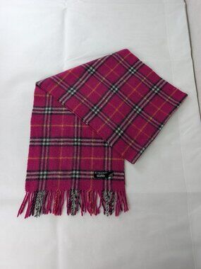 Burberry Pink Cashmere Scarf Unisex Check Pattern Designer Pre Owned